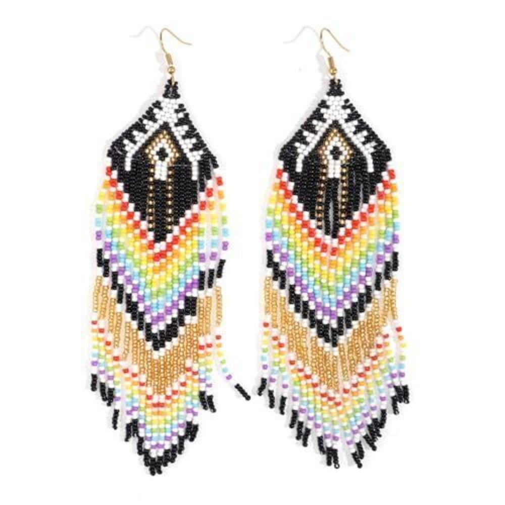 6660 Bohemian Tassel Colorful Beaded Earrings Dangling Trendy, Vintage Long